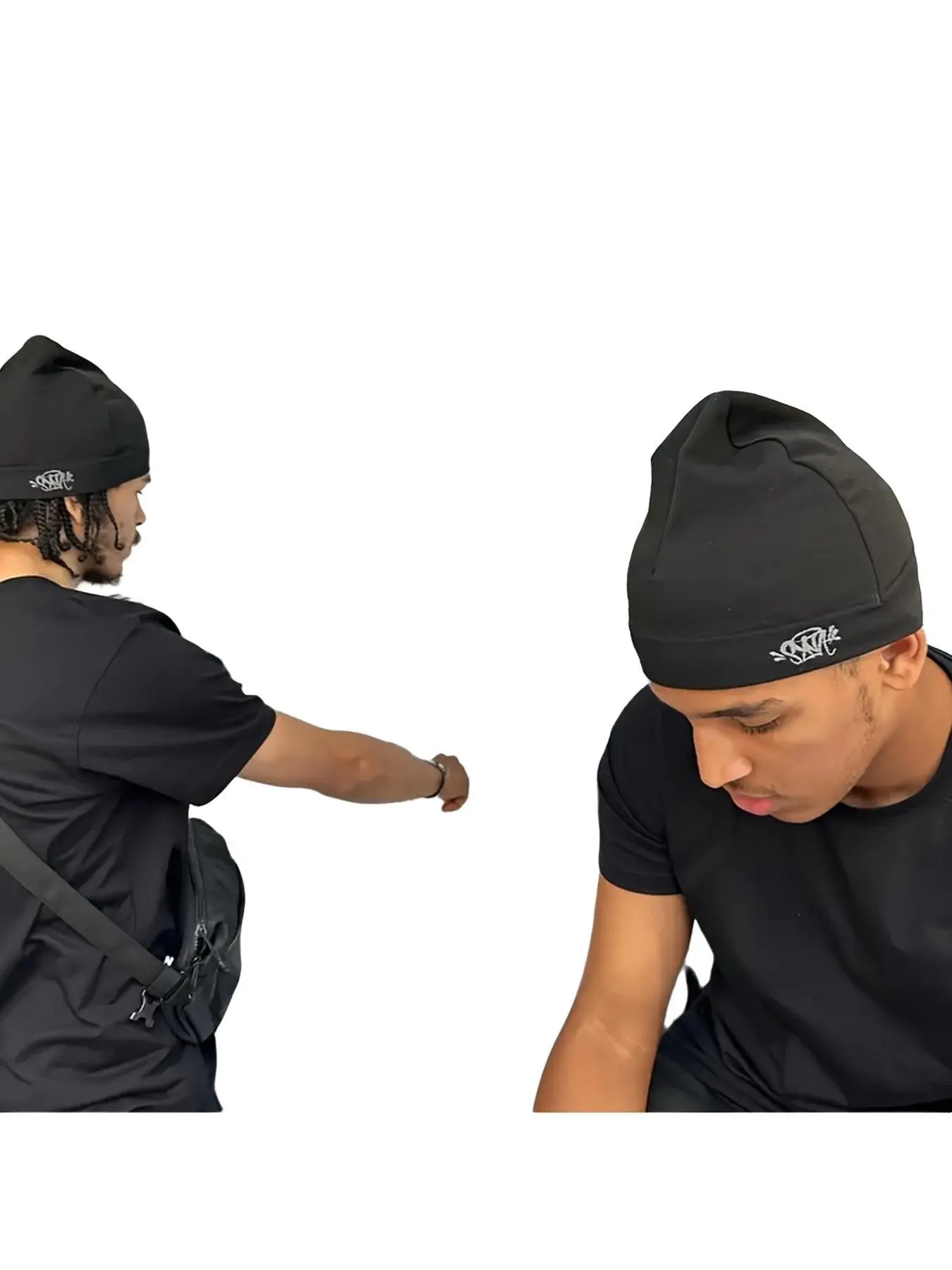 Two-Piece Set Street Style Caps for Men and Women, Unisex Hip-Hop Culture No Brim Hats with Embroidered Letters, All-Season Casual Headwear, Beanie Fitted, Embroidery Trendy Hat