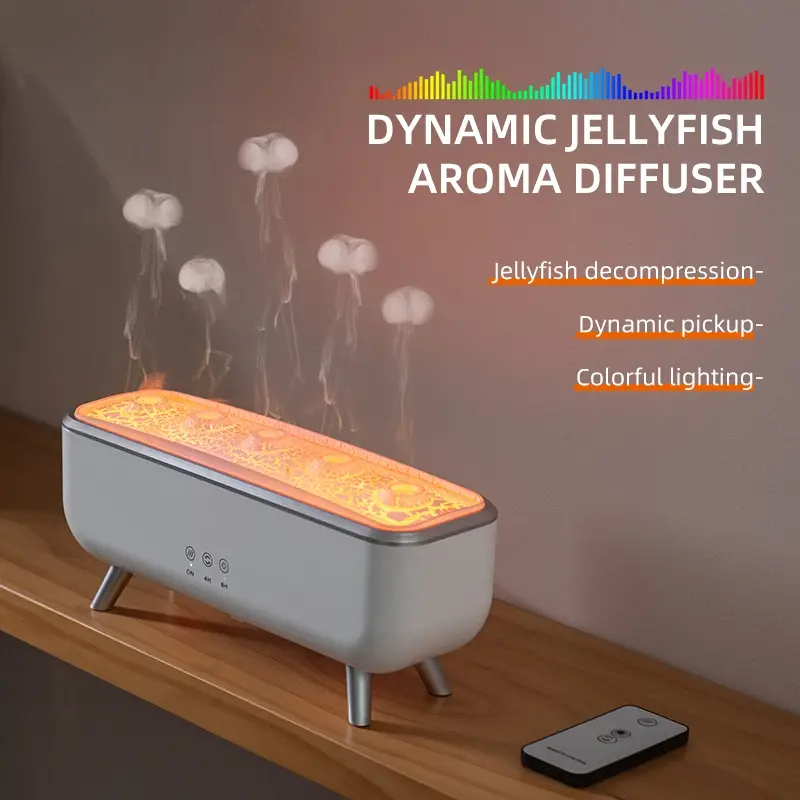 New Seven-Color Jellyfish Sound Scent Diffuser Desktop Room Humidifier, High Mist Automatic Spray Home Noiseless Silent Atmosphere, Air Freshener Machine Aroma Diffuser Humidifiers