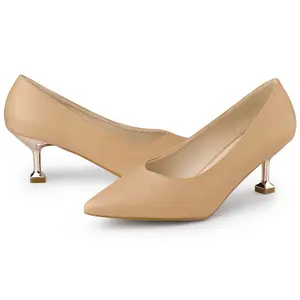 BLISSFUL STEP Pointed Toe Low Kitten Heel Pumps