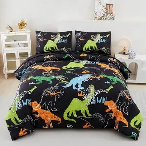 Twin Comforter Set for Boys Dinosaur Bedding Twin Kids Dinosaur Bed Set for Teens Soft Lightweight 5 Pieces Black Bed in A Bag with Sheets(Black, Twin)