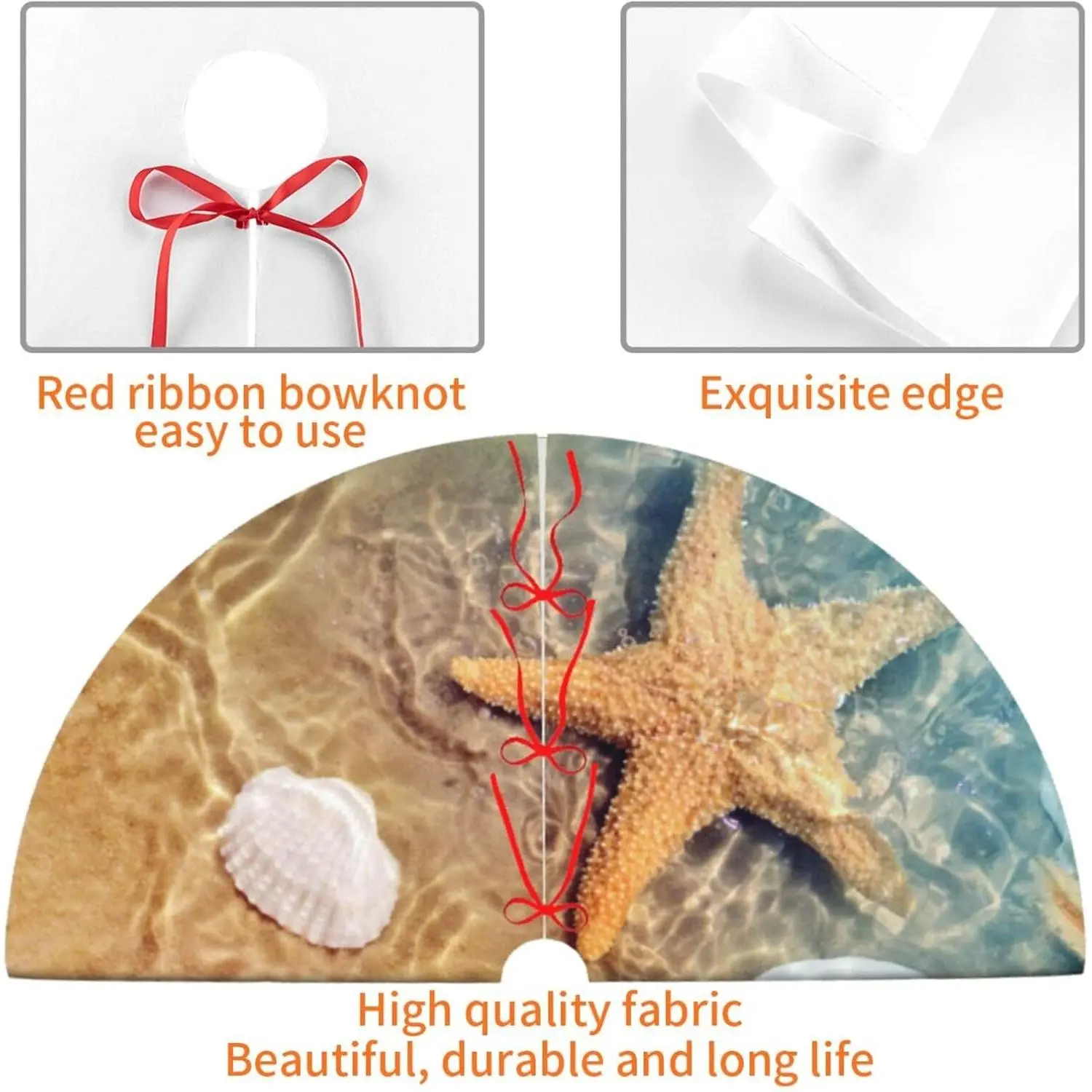 Tropical Beachy Nautical Summer Starfish Seashell Shell Beach Themed Sea 36 Inch Christmas Tree Skirt Round Winter Snow Suitable for Christmas Xmas Halloween Holiday Party Decor Decoration Occasion Tropical Beachy Nautical Summer Starfish Seashell Shell Beach Themed Sea 36 Inch Christmas Tree Skirt Round Winter Snow Suitable for Christmas Xmas Halloween Holiday Party Decor Decoration Occasion