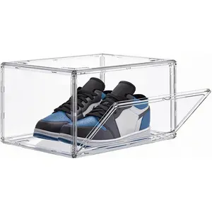 1 Pack Clear Shoe Boxes Stackable for Sneaker, Shoe Box Bins, Fully Transparent Display Case with Door Suitable for Ankle, Boots, High Heels, Fit US Size 14