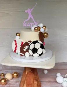Custom Softball Cake Topper with Name and Age – Personalized Acrylic Birthday Cake Decoration for Girls, Kids, and Teens – Sports Party Cake Charm with Batter Silhouette – Softball Birthday Party Supplies and Custom Name Cake Topper Ornaments