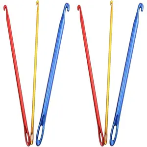 6PCS Aluminum Tunisian Afghan Crochet Hook DIY Knitting Needles Tool with Eye 2.75/4/6mm
