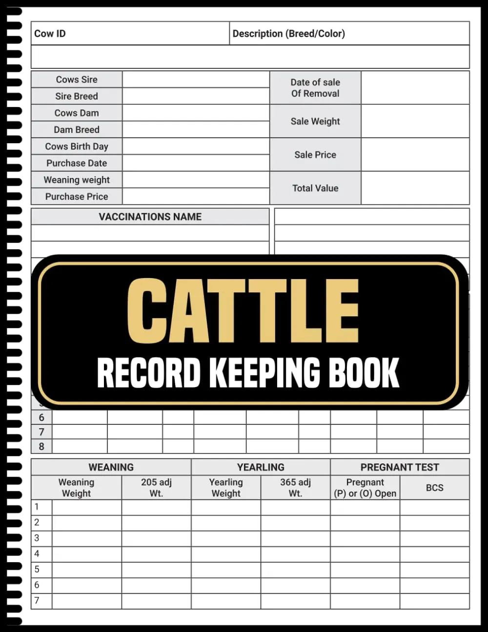 Cattle Record Keeping Book: 110-Page Ledger for Herd Management, Farm Operations, Beef Calving Log, Calves Journal, Cow Income Tracking, Bull Breeding Log, Cow Production History Card, Expense Tracker, Bull Breeding Record, Expense Records Monthly Budget