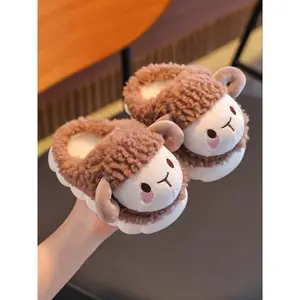 NewCute Cartoon Plush Slippers for Girls, Warm Indoor Winter Shoes, Comfortable Fleece Lined Sheep Design, Perfect for Fall & Winter
