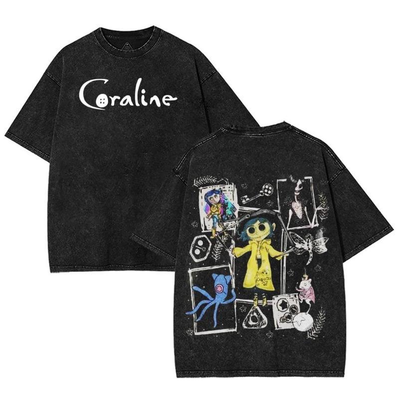Vintage Coraline Movie Graphic Tee Horror Action Film Oversized Acid ...