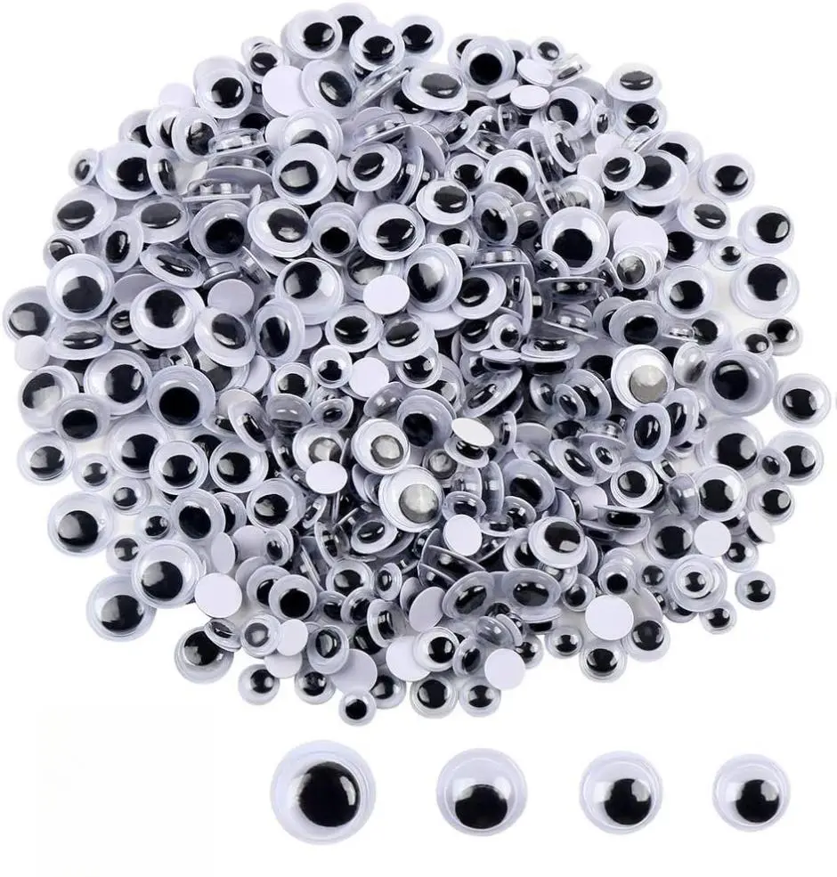 500 Pieces Self-Adhesive Black Wiggle Googly Eyes (6mm-12mm) - DIY Craft Supplies for Drawings, Sewing Supplies Projects, Lunchboxes, Family Photos, Mice Decor