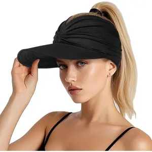 Sun Hats for Women, Wide Brim UV Protection Sun Visor Hats, UPF50+ Lightweight Foldable Ponytail Sports Cap
