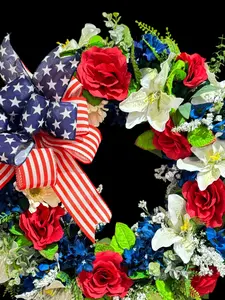 Flag Front Door Wreath / Americana Patriotic 4th of July  Welcome Wreath (Free Shipping)