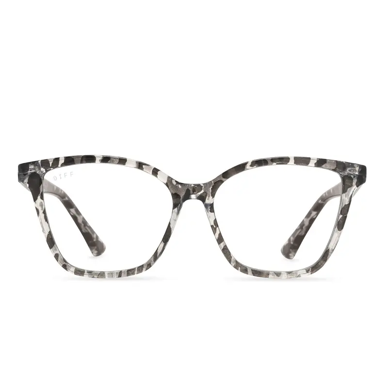 DIFF Leah Clear Leopard Blue Light Reading Glasses - Lightweight Stylish Slight Cat Eye Frame