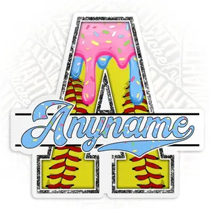 Custom Softball Name Sticker - Personalized Softball Baseball Ice Cream Drip Sprinkle Name Number Waterproof Vinyl Stickers for Laptop Water Bottle Cars Phone Case Decal Decor Stuff Gifts