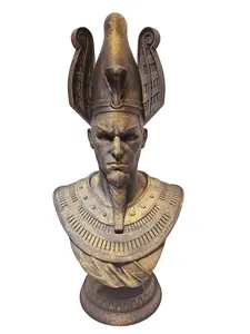 Hand-Painted Egyptian god Osiris Bust 16" Tall Weathered Antique Style Decorative Statue with Stand