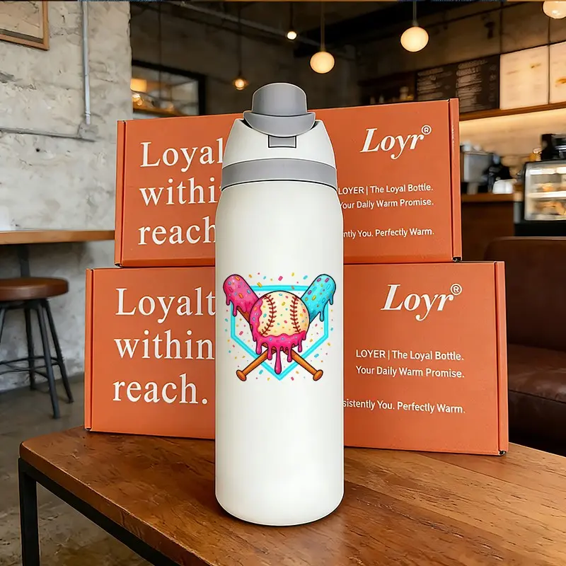 Loyr 32oz Dual-Drink Water Bottle, Creative Baseball Pattern Large Capacity Insulated Cup Daily Carry Tumbler, Stainless Steel, Perfect Gift for Men and Women