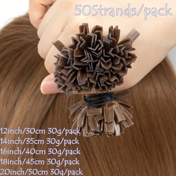 Capsule K Tip V Tip Fusion Keratin Human Hair Extensions, Brazilian Nail Hair 50pcs 30g 12-28 Inch, Silky Straight Natural Remy Hair, Invisible Pre-Bonded No Tangle No Shedding, Thick Soft Long-Lasting for Women Daily Party Salon Use