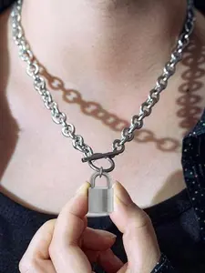 Padlock Pendant Toggle Clasp Necklace, Elegant Statement Chain Jewelry, Perfect for Daily Wear & Special Occasions