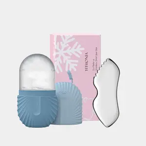 2pcs Ice Cube Roller Massager & Guasha Set for Face, Eyes, Neck, De-Puffing, Reduces Migraine Pain, Reusable Silicone Mold