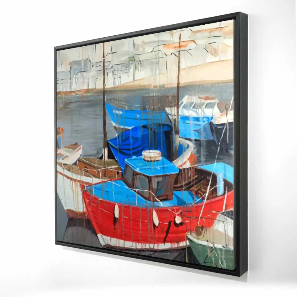 212 MAIN Classic Ready-to-Hang Nautical Framed Print - 36 x 36 in., Coastal Rainy Day Dock Scene with Gentle Blue Waves, Soothing Beach House Wall Arts, Home Decor Artwork, Decor Inspo for Rooms, Coastal Life