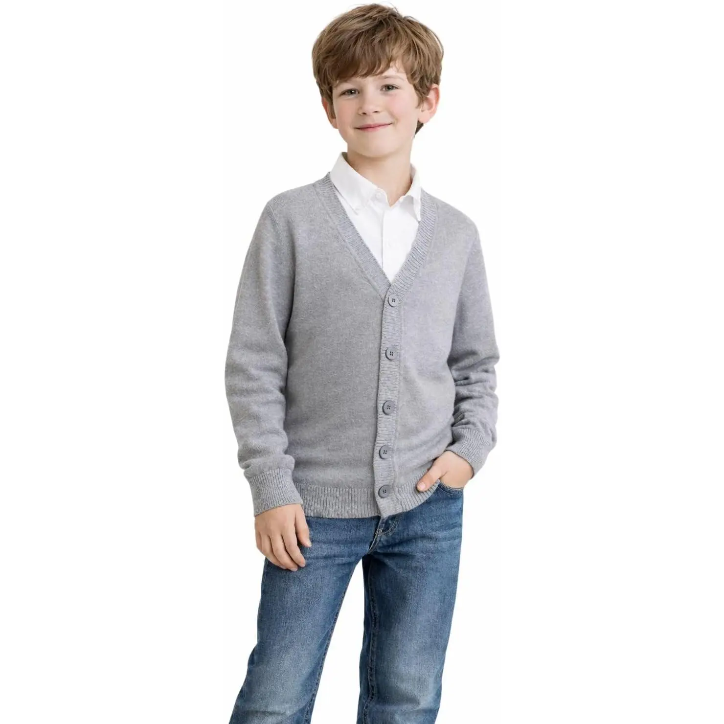 Boy Girl School Uniform Cardigan Sweaters V-Neck Basic Solid Button Knitted Cardigan
