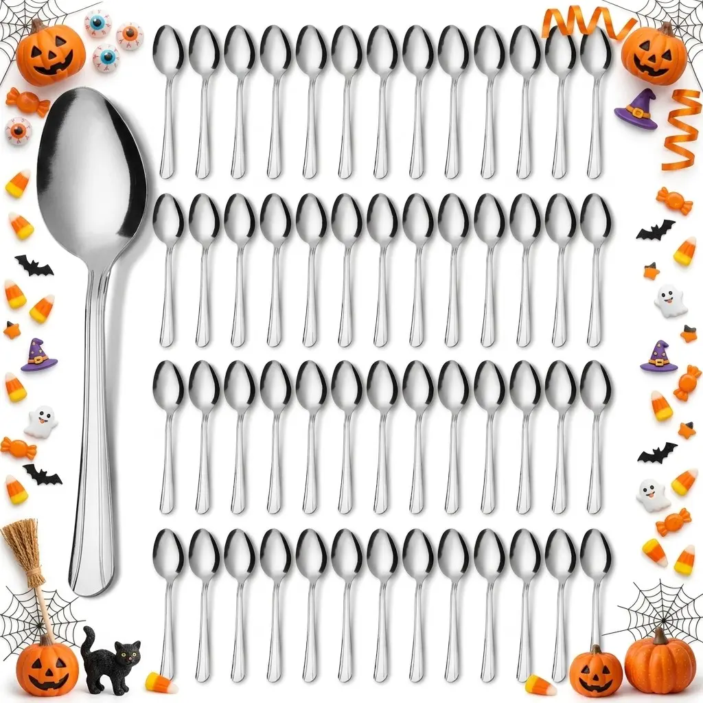 Dominion 36/60 PCS Mirror-Polished Silver Stainless Steel Flatware Set - Silver Spoons, Forks, Knives, Durable, Solid Finish, Dishwasher Safe, Wear-Resistant for Business Settings, Banquet, Halloween