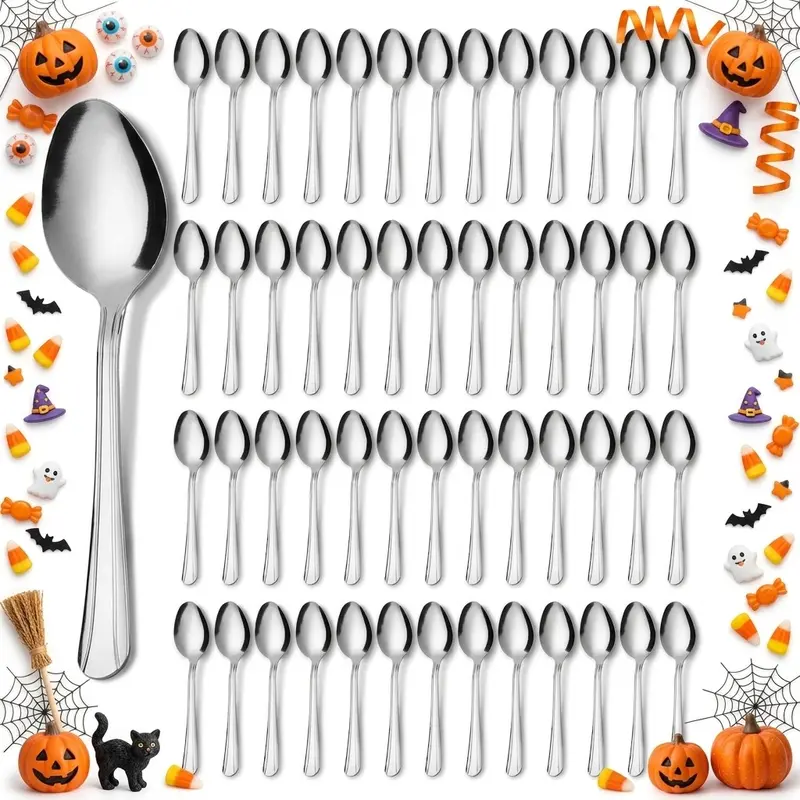 Dominion 36/60 PCS Mirror-Polished Silver Stainless Steel Flatware Set - Silver Spoons, Forks, Knives, Durable, Solid Finish, Dishwasher Safe, Wear-Resistant for Business Settings, Banquet, Halloween
