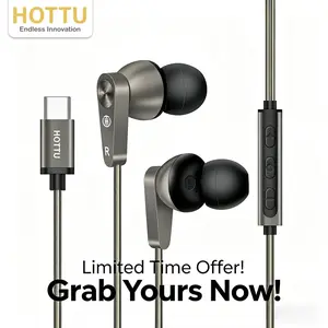 【HOTTU】 Hf21 Metal Semi-In-Ear Earphones, Type-C In-Ear Headphones, Comfortable Wear, Fashion Design, Clear Microphone, Best Gift