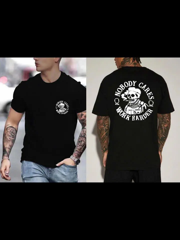 Nobody Cares Work Harder T-Shirt – Motivational Gym Graphic Tee, Skull Hustle Streetwear Shirt for Men, Fitness & Alpha Grind Gift Idea, Limited Quantity Available