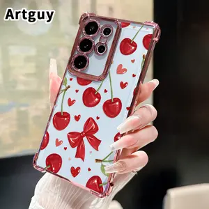Phone Case Compatible with Samsung Galaxy S23 Ultra S24 Plus S25 S22+ FE Edge Cherry Reverie Pattern Transparent Lens Protection Durable Soft Silicone Cover Gift