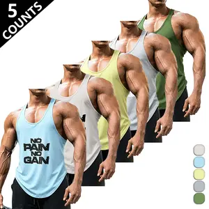 Pack of 5 men’s motivational fitness tank tops — summer essential quick-dry tank with high stretch and text print; comfortable fit, suitable for gym workouts, strength training, running, and physical conditioning.