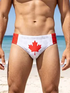 Men's Maple Leaf Print Triangle Swim Trunks, High Stretch Quick-Dry Breathable, Ideal for Summer Beach, Pool, Swimming, Surfing, Gym, Boxing