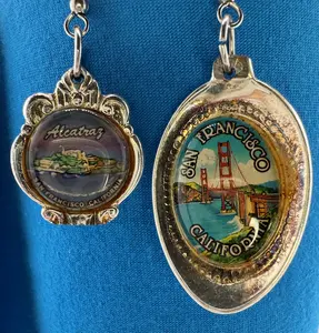 California State Souvenir Spoon Earrings - Handmade Hypoallergenic Silver-Tone Earrings with Colorful Enamel Depictions of Famous Sights