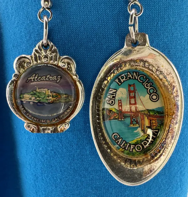 California State Souvenir Spoon Earrings - Handmade Hypoallergenic Silver-Tone Earrings with Colorful Enamel Depictions of Famous Sights
