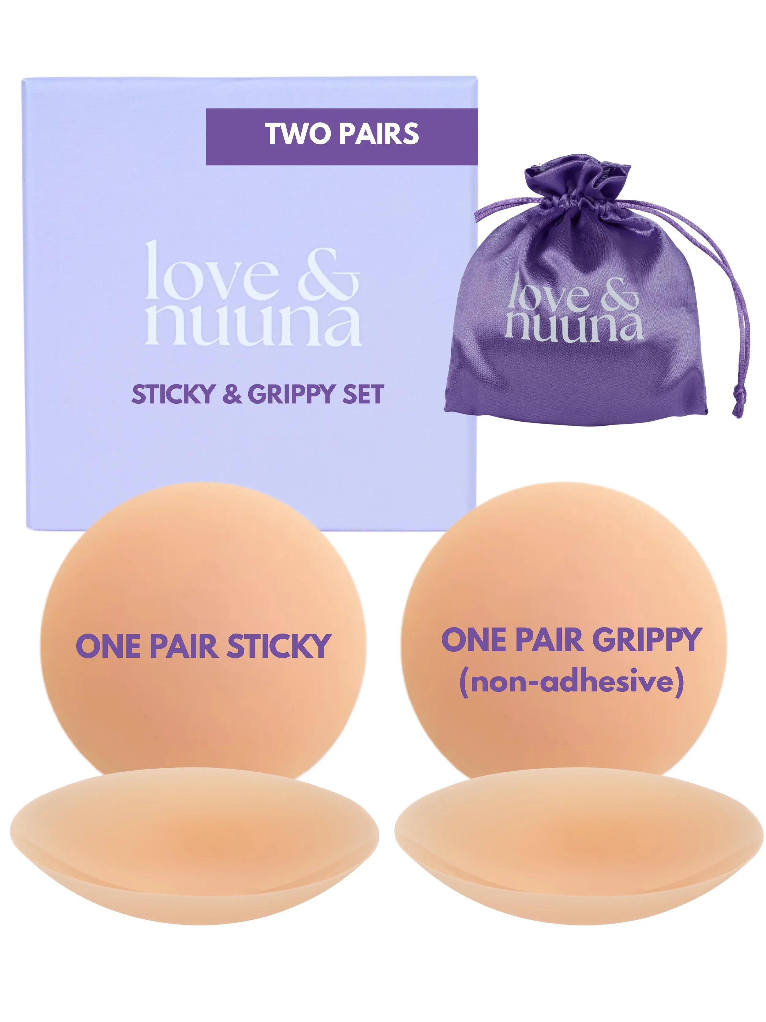 Love & Nuuna Women's Satin Sheer Cute Comfortable Nipple Covers - 2 Pairs, Adhesive-Non-Adhesive Options, Reusable Waterproof Tops, Sticky Grippy Pasties Backless Bras