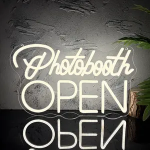 Photo Booth OPEN Neon Sign, Suitable for Wedding Birthday Party Decoration, Photography Studio, Event Background and Store Wall Decoration, Makes a Great Gift