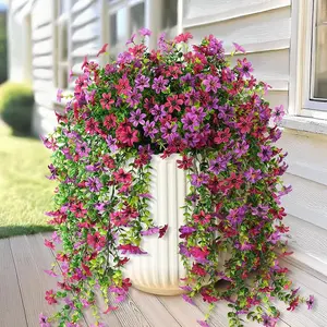 Artificial Fake Hanging Flowers Plants for Outdoor Spring Decoration,2 PCS Faux Silk Daisy with Eucalyptus Leaves,UV Resistant Look Real for Outside Home Indoor Planter Porch Patio Balcony Yard Decor