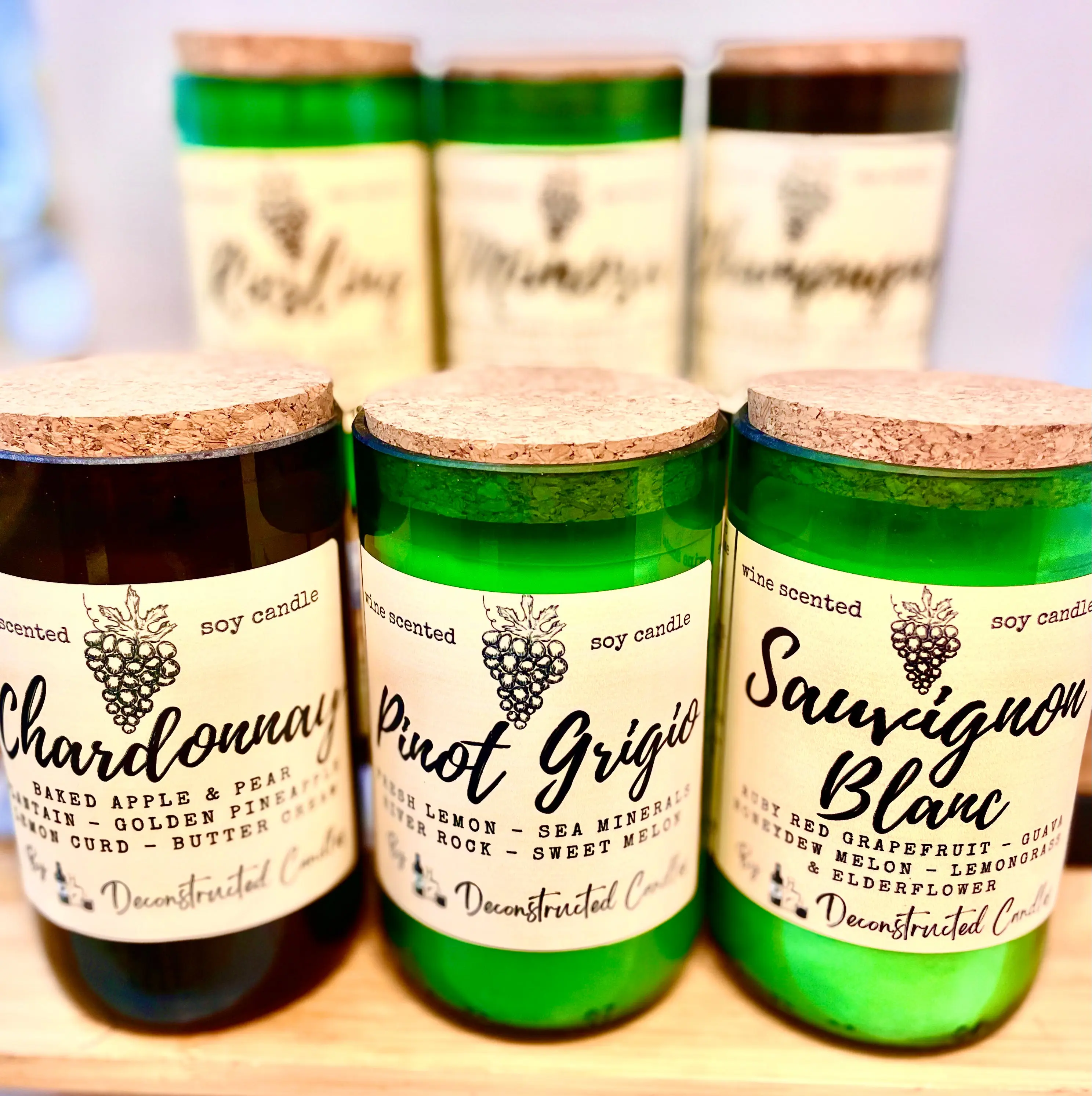 12oz Wine Bottle Candles with Cork Lids - White Wine, Rose & Sparkling Scents