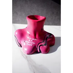 Hand-Painted Concrete Bust Vase: Colorado Artist Collaboration, Boho Decor