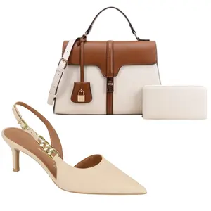 3PC Vizzano Women's Slingback Heels with Gold Chain and handbag set - Pointed Toe Pumps | Elegant Party, Office & Casual Style in Bold Glossy Red Patent Leather