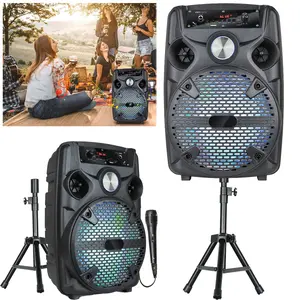 Portable Bluetooth Speaker Sub woofer Heavy Bass Sound System Party + Mic Bluetooth, Remote Control, Wireless, Portable, Rechargeable, Rolling Wheels, Extendable handle, Party Lights, LED Indicator Display