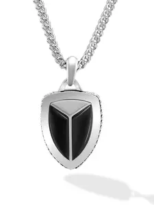 RTZN Black Onyx Shield Pendant Necklace for Men
