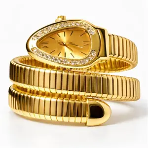 Gold Snake Wrap Watch for Women – Rhinestone Serpent Bracelet