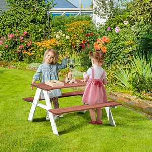 Brown Wooden Picnic Table & Bench Set - 3-8 Years Old Children's Outdoor/Indoor Furniture for Garden, Backyard