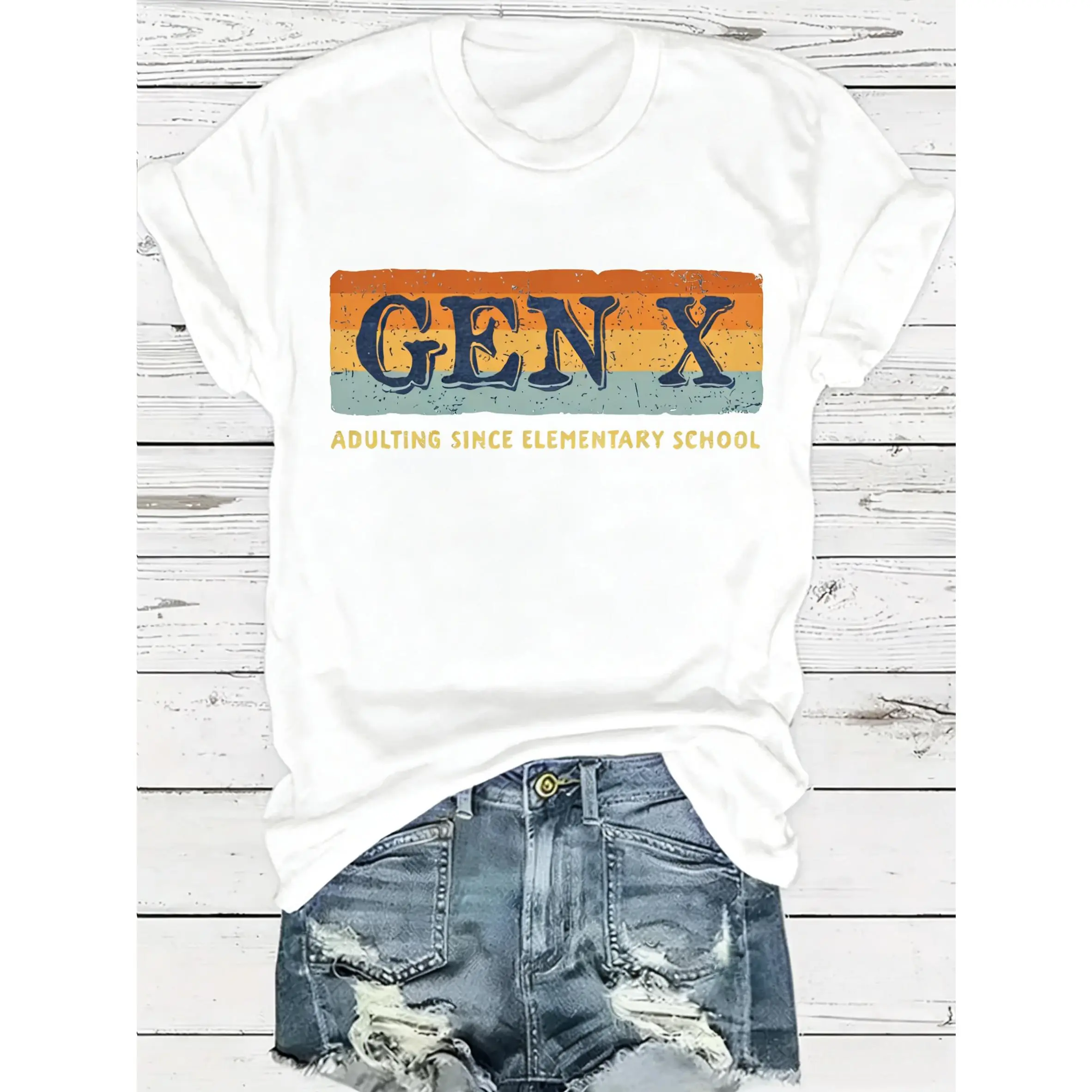 Women's Vintage Print Round Neck Short-Sleeve H-Type T-Shirt - Summer Casual Streetwear, Comfy Breathable Fitted Daily Wear Top