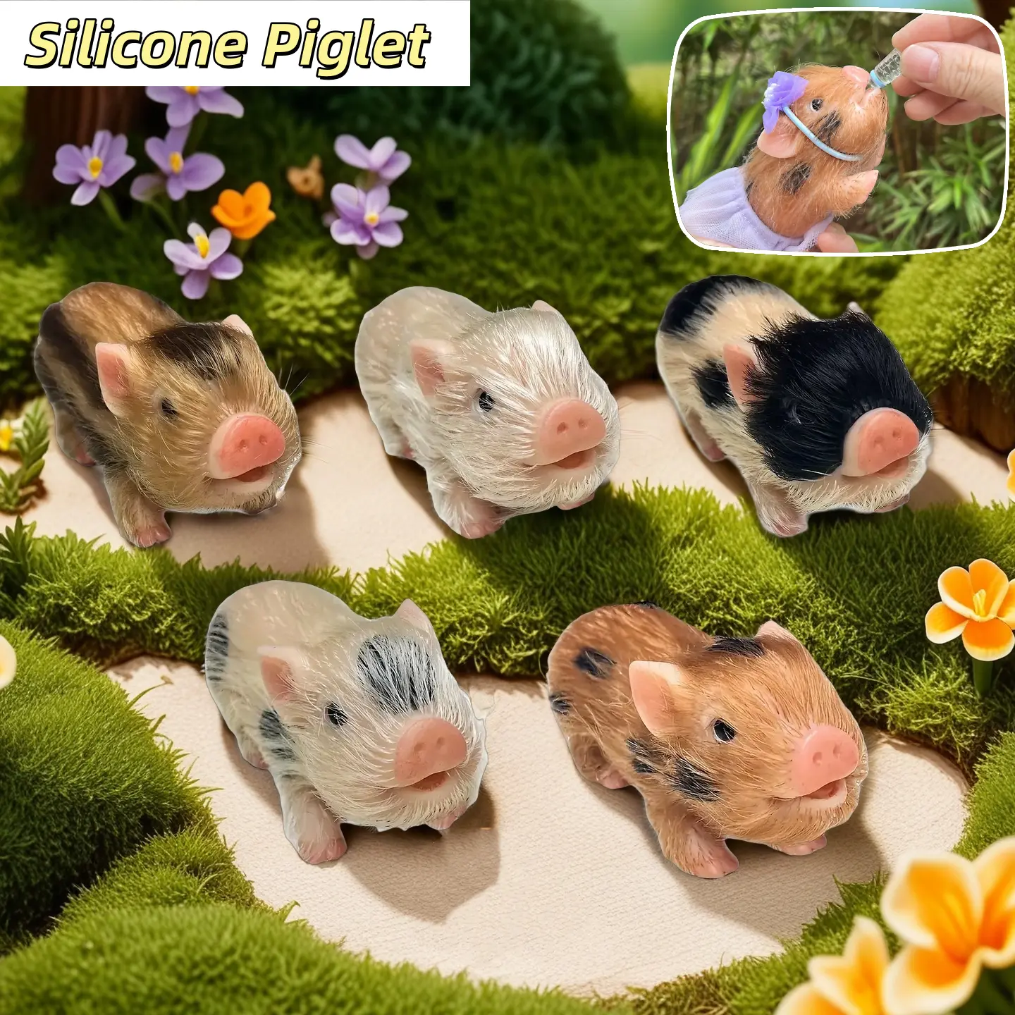 12CM  5 Styles Cute Mini Full Body Silicone Piglet Dolls With 3 Sets Mini Outfits For Each Lovely Piglet Doll Hand-Rooted Hair Waterproof Reborn Dolls For Kids' Toy And Holiday Gift