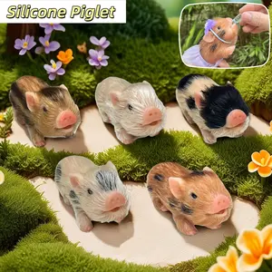 12CM  5 Styles Cute Mini Full Body Silicone Piglet Dolls With 3 Sets Mini Outfits For Each Lovely Piglet Doll Hand-Rooted Hair Waterproof Reborn Dolls For Kids' Toy And Holiday Gift