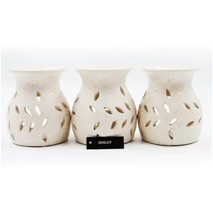 Ceramic Oil Warmers - Set of 2 White & Set of 3 Cream with Leaf Design Decor Decorative