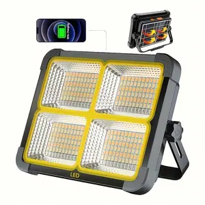 Rechargeable Work Light 100W Solar Powered 4 Modes Stepless Dimming Portable for Camping Car Repair Power Cut LED Illumination