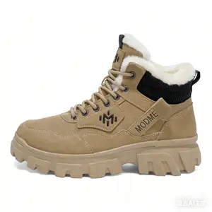 Men's Winter Fur Lined High Top Work Boots | Non-Slip Thick Sole Snow Boots for Outdoor