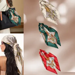 3 Pcs 35” Large Square Satin Head Scarf Floral Printed Large Handkerchief Satin Hair Scarves for Women Fashion Accessories