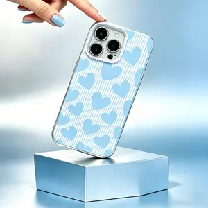 Sweet Blue Love Heart Design Protective Phone Case For Girls  For iPhone  11 12 13 14 15 16 17 Full Series phone case Cover ip 11-17 pro max
